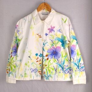 ALFRED DUNNER Women's White Abstract Floral Jacket